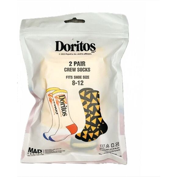 Doritos Men's Crew Socks 2 Pair Size 8-12 Logo Chips. Great Gift Doritos Fans! - Picture 2 of 2